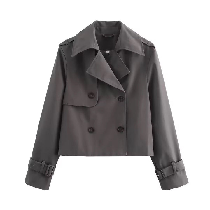 Ella | Dame Cropped Dobbeltknappet Trench Coat Bæltedetalje