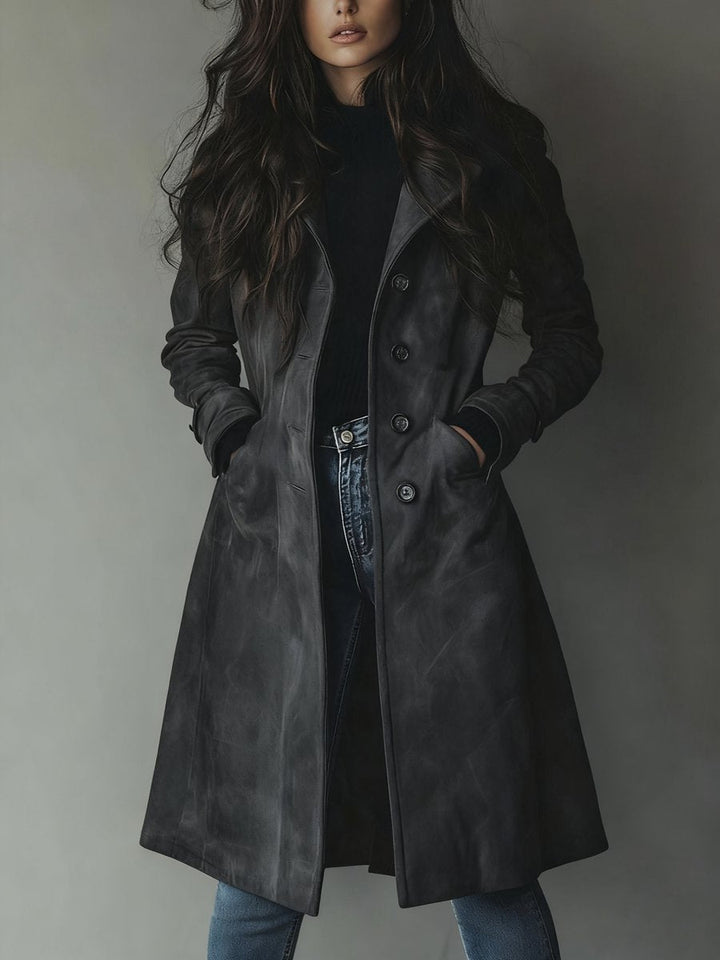 Mathilde | Dame Dobbeltknappet Longline Trench Coat Klassisk Skræddersyet Frakke