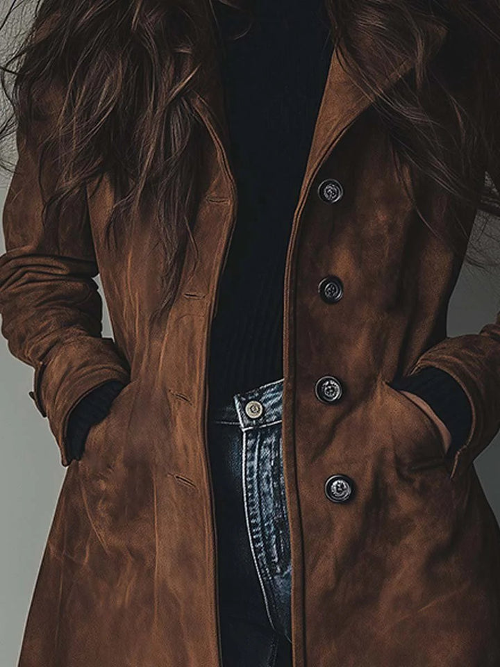 Mathilde | Dame Dobbeltknappet Longline Trench Coat Klassisk Skræddersyet Frakke