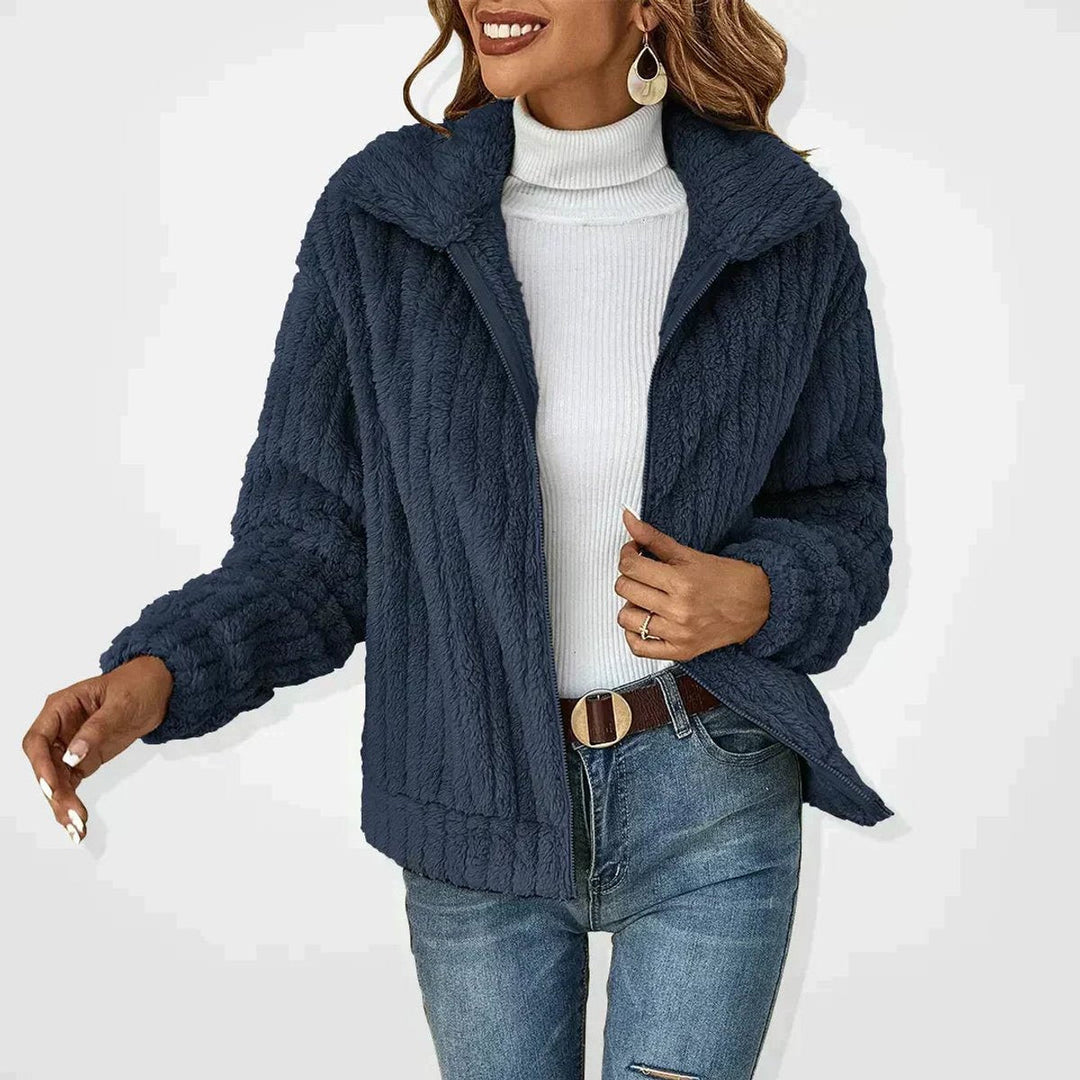 Freja | Dame Fluffy Cardigan med Lynlås Blødt Fleece Overtøj