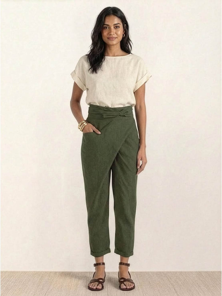 Mathilde | Dame Højtaljede Wrap-Front Afsmalnende Cropped Bukser