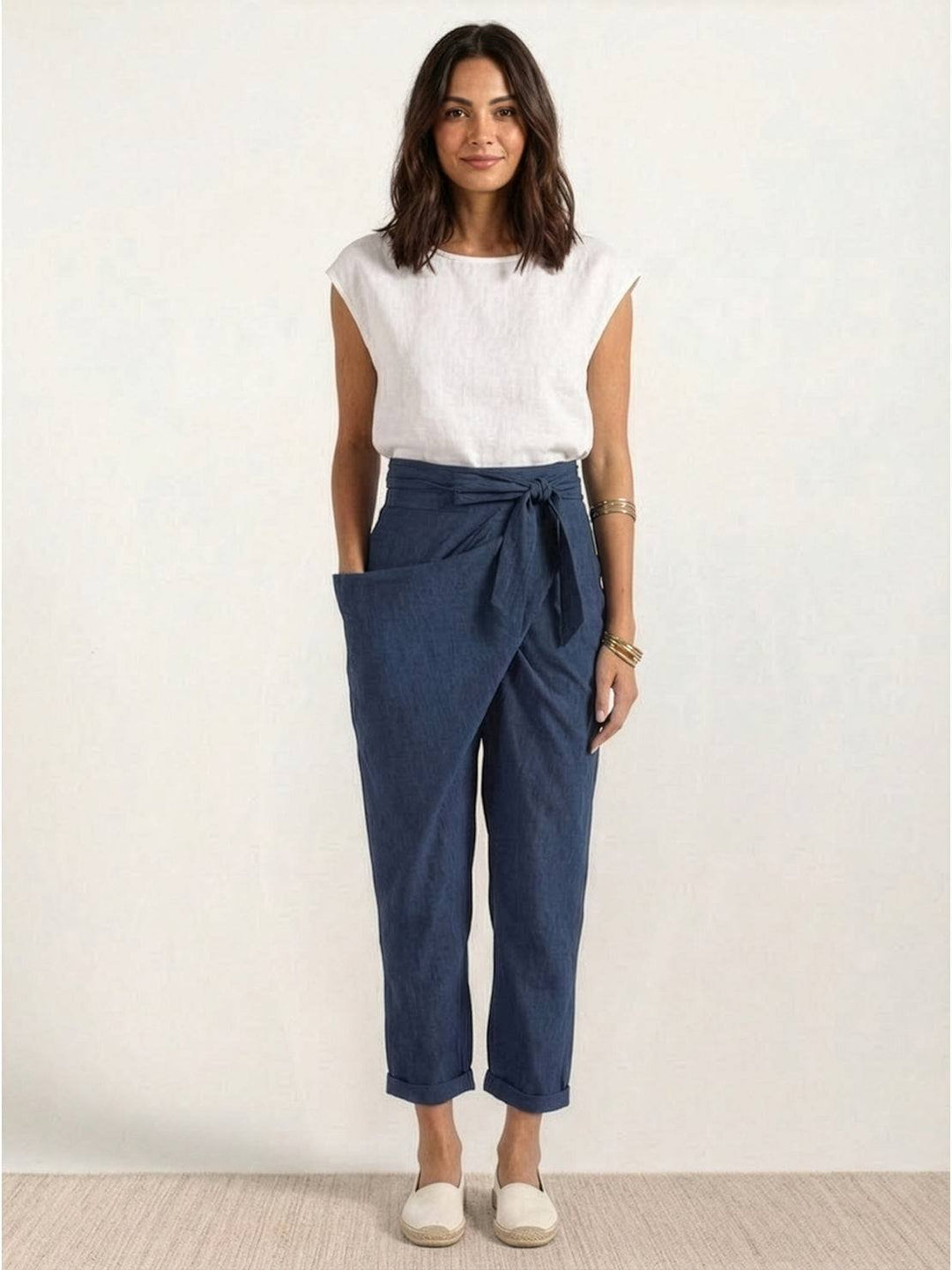 Mathilde | Dame Højtaljede Wrap-Front Afsmalnende Cropped Bukser