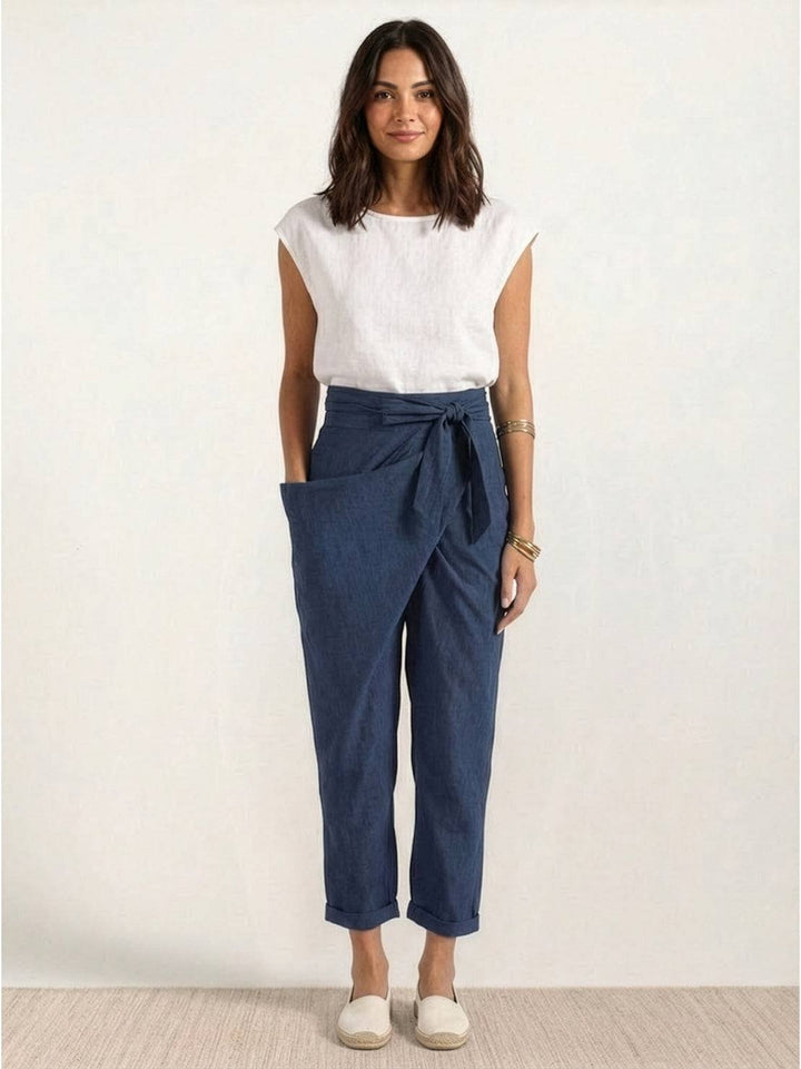 Mathilde | Dame Højtaljede Wrap-Front Afsmalnende Cropped Bukser