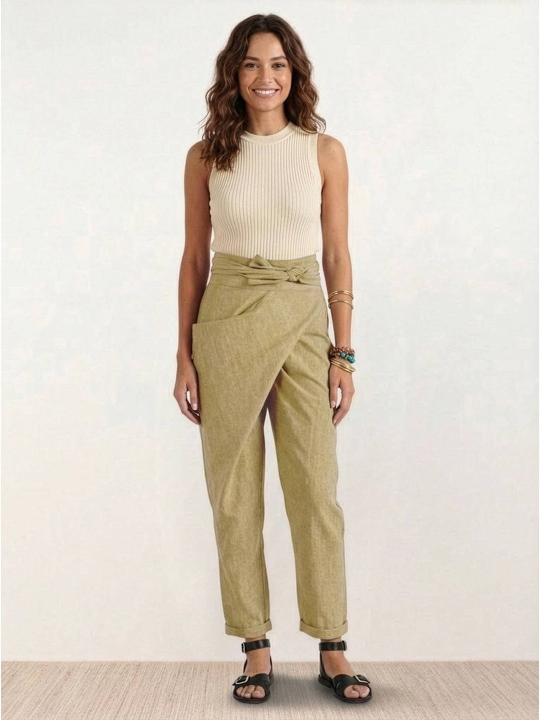 Mathilde | Dame Højtaljede Wrap-Front Afsmalnende Cropped Bukser