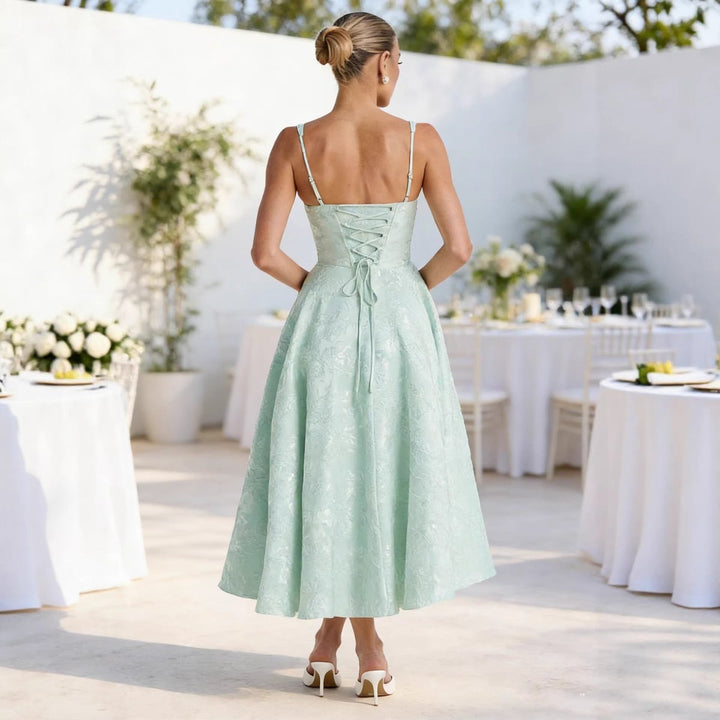 Sofia | Dame Jacquard Cocktail Dress med Korsetkrop og Svungent Skørt