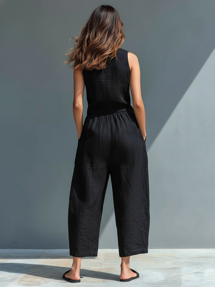 Laura | Dame Jumpsuit Hørblanding Ærmeløs Afslappet Pasform