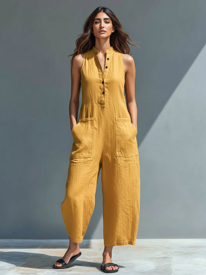 Laura | Dame Jumpsuit Hørblanding Ærmeløs Afslappet Pasform