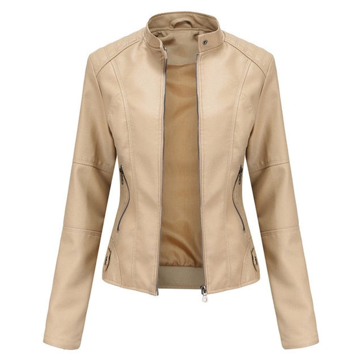 Clara | Dame kort zippet kunstlæder leather jacket med stående krave
