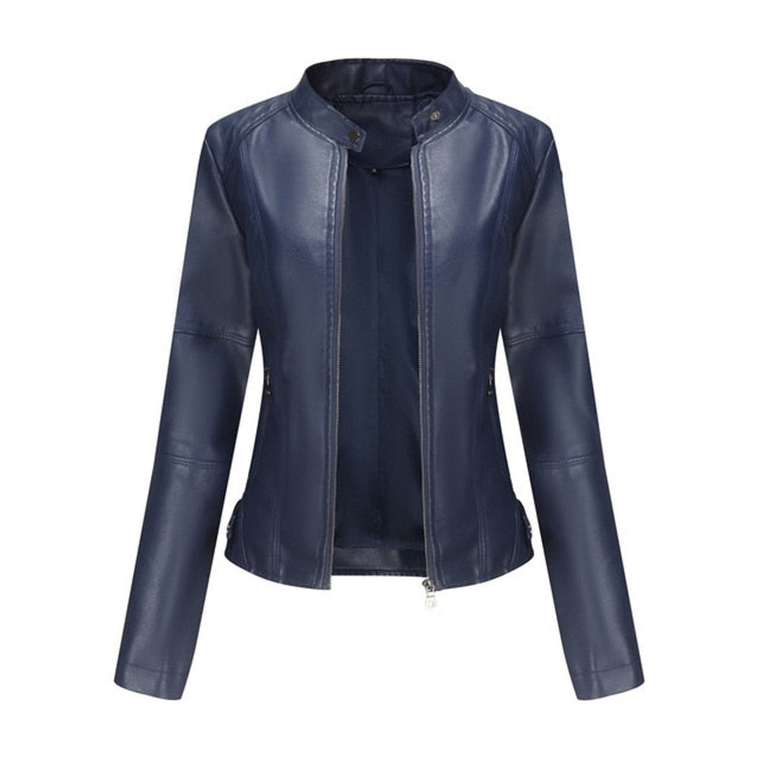 Clara | Dame kort zippet kunstlæder leather jacket med stående krave