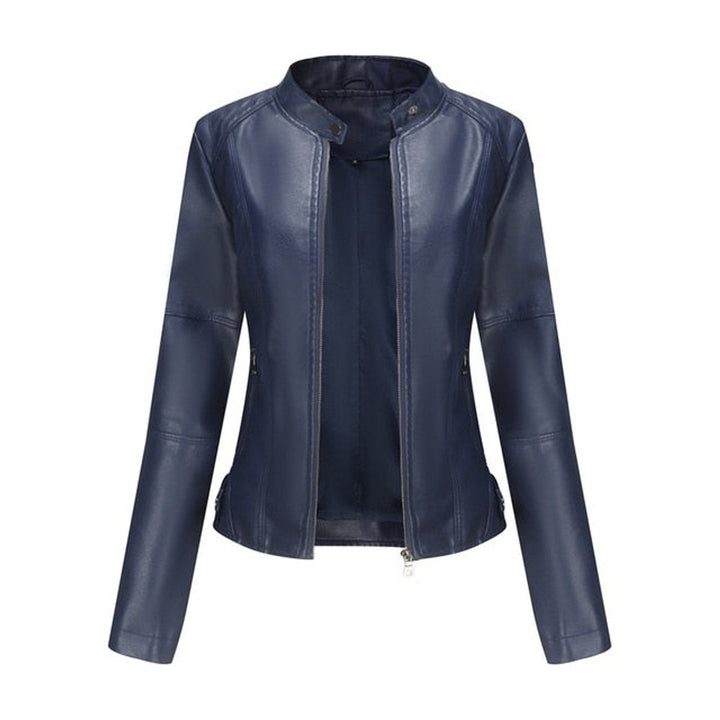 Clara | Dame kort zippet kunstlæder leather jacket med stående krave