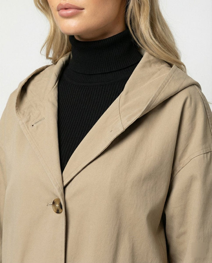 Lea | Dame Lang Vandafvisende Hættet Trench Coat Vindtæt