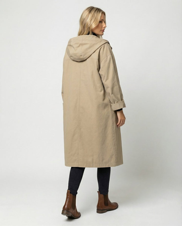 Lea | Dame Lang Vandafvisende Hættet Trench Coat Vindtæt