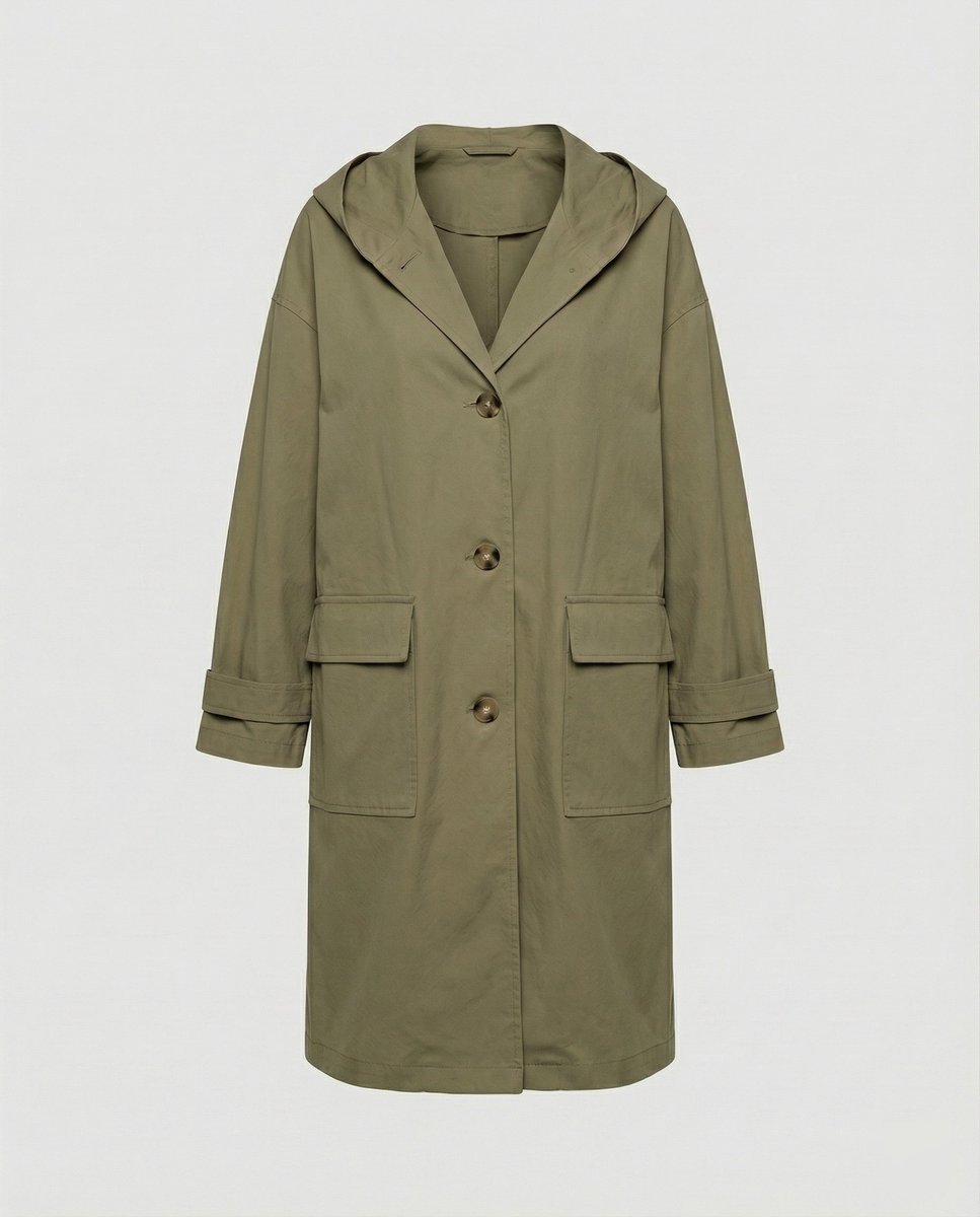 Lea | Dame Lang Vandafvisende Hættet Trench Coat Vindtæt