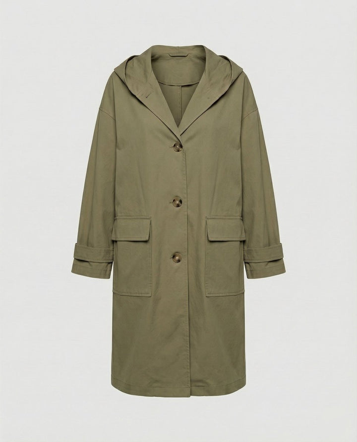 Lea | Dame Lang Vandafvisende Hættet Trench Coat Vindtæt