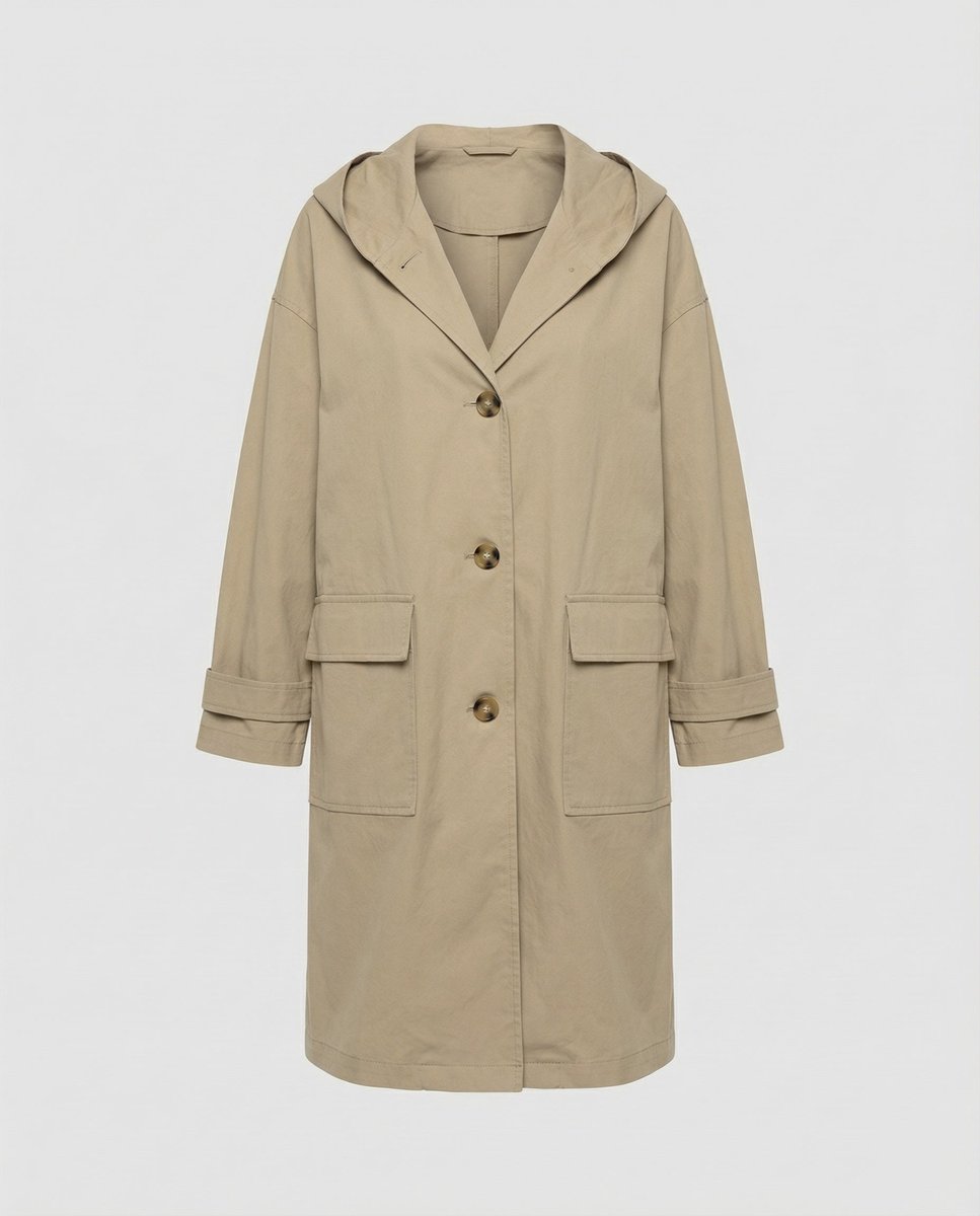 Lea | Dame Lang Vandafvisende Hættet Trench Coat Vindtæt