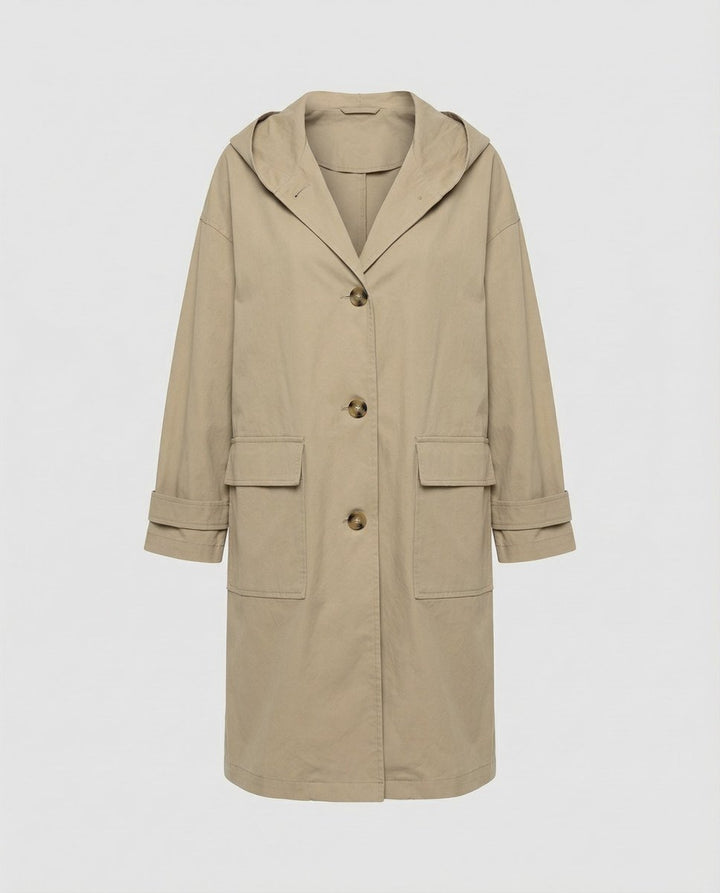 Lea | Dame Lang Vandafvisende Hættet Trench Coat Vindtæt