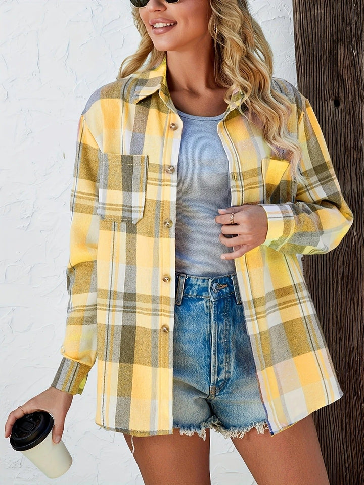 Ida | Dame Oversized Ternet Flannel Langærmet Skjorte