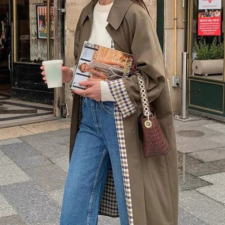 Alma | Dame Oversized Ternet Trench Coat Bomuldsmiks Langærmet