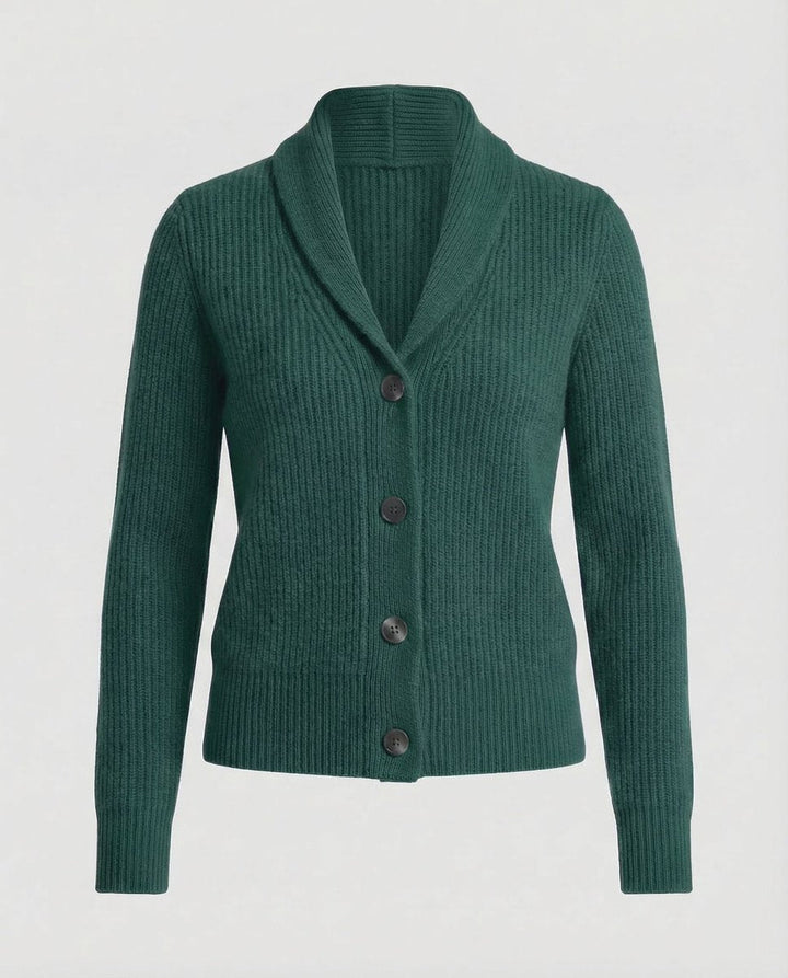 Laura | Dame Ribstrikket Cardigan med Revers og Knaplukning