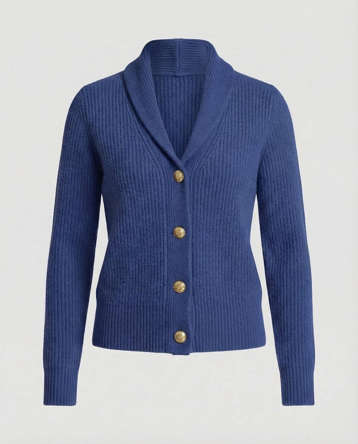 Laura | Dame Ribstrikket Cardigan med Revers og Knaplukning