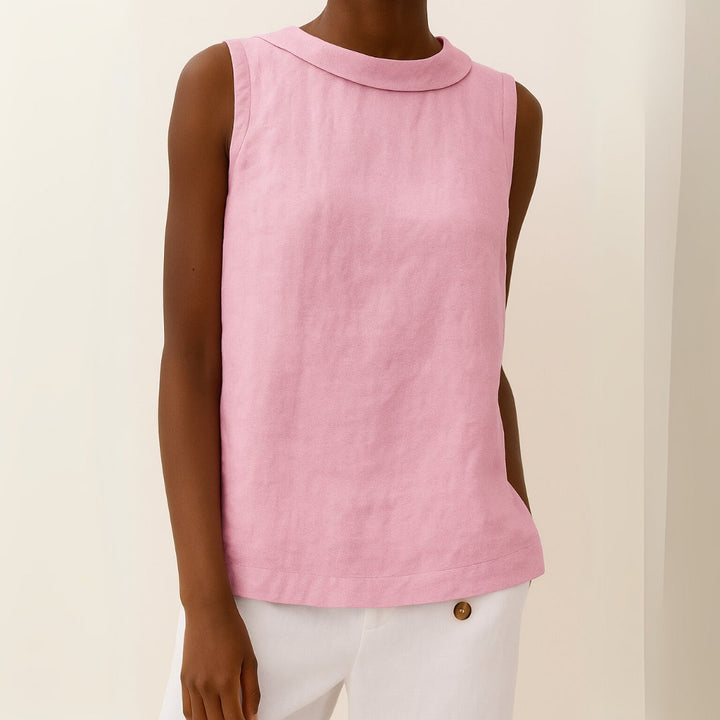 Josefine | Dame Ærmeløs Linen Bluse med Rulleturtleneck