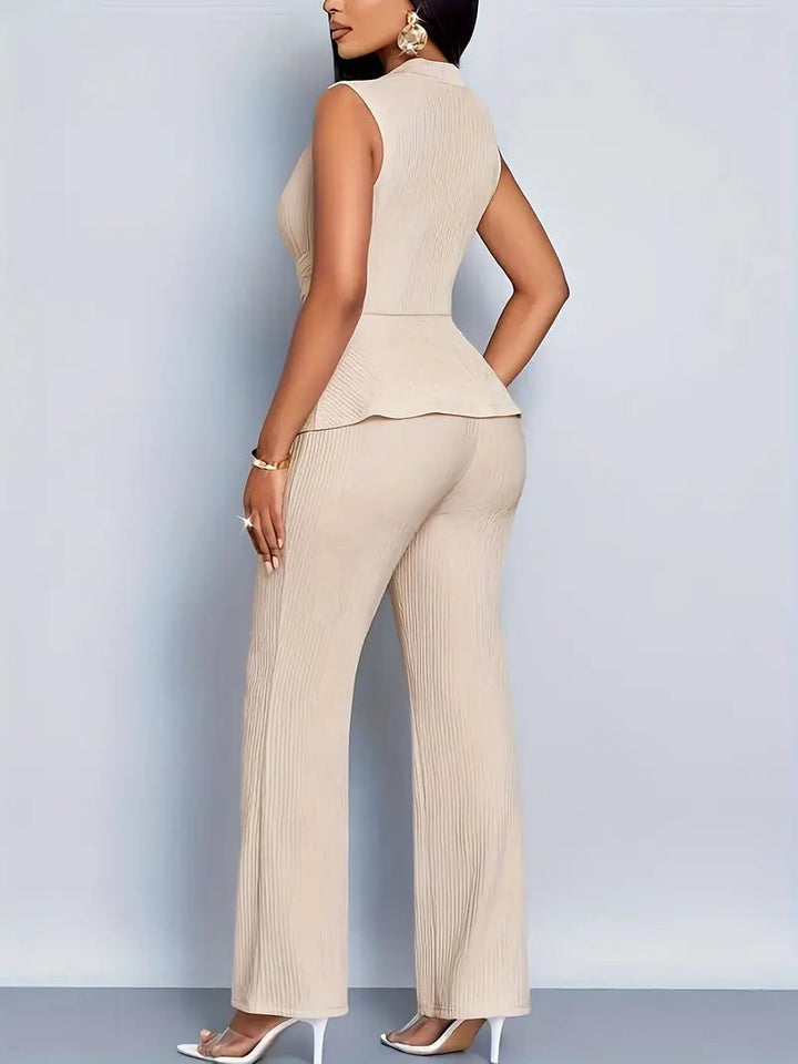 Anna | Dame Ærmeløs Peplum Wrap-Top Flared Bukser Sæt
