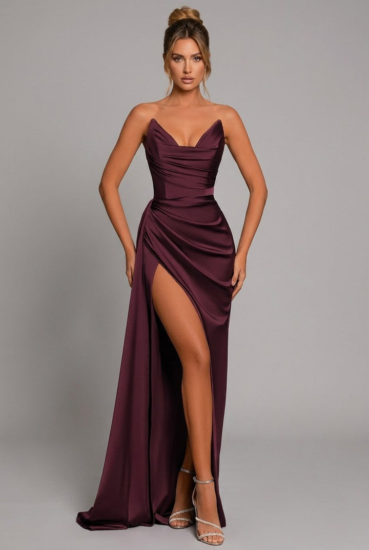 Laura | Dame Satin Bodycon Maxikjole Hjerteskåret Udskæring