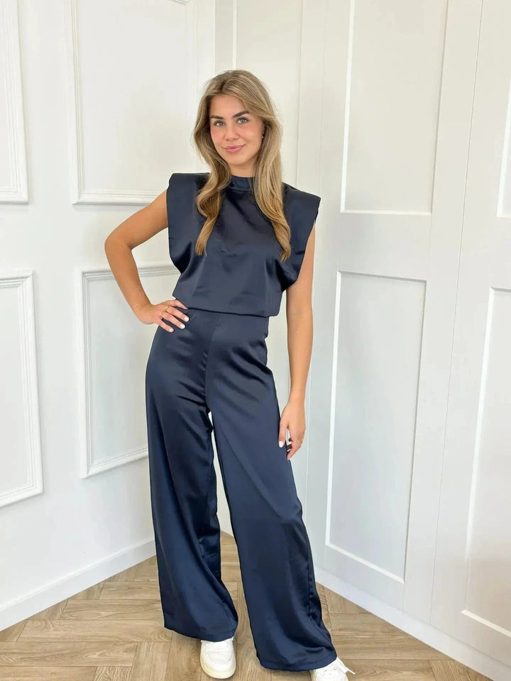 Josefine | Dame Satin Jumpsuit Brede Ben Ærmeløs Ettyksstykke