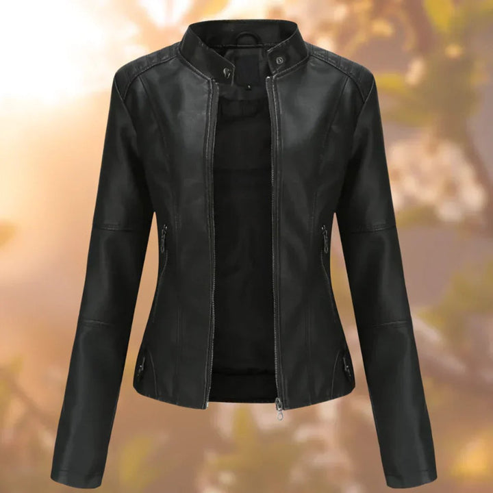 Ida | Dame Slim-Fit Lynlås Kunstlæder Leather Jacket Stående Krave