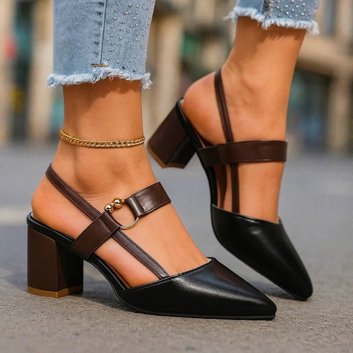 Ida | Dame Spids Blokhæl T-Rem Pumps