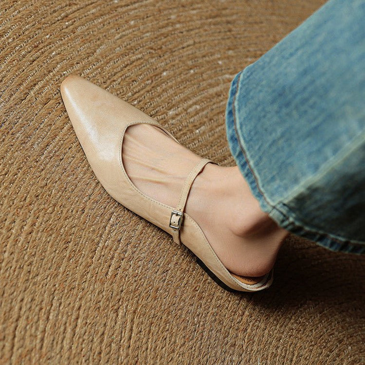 Alma | Dame Spidsnet Læder Mary Jane Mules Flade Slip-On Sko