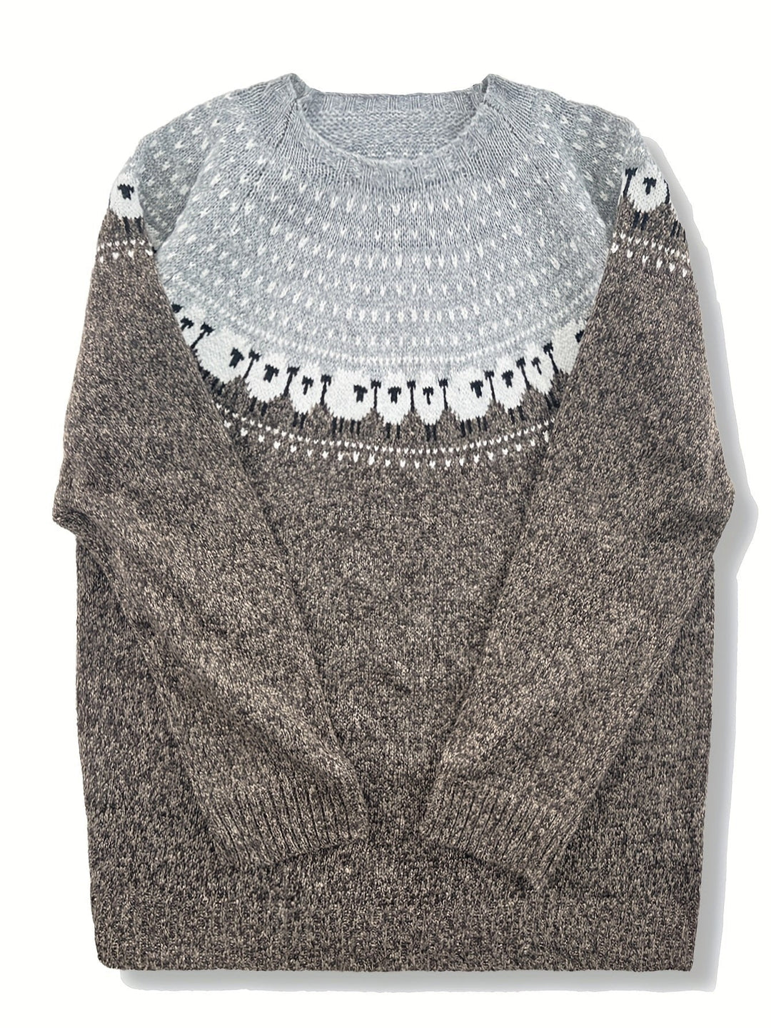 Anna | Dame Strikket Sweater med Fåre-Jacquardmønster Rundhals