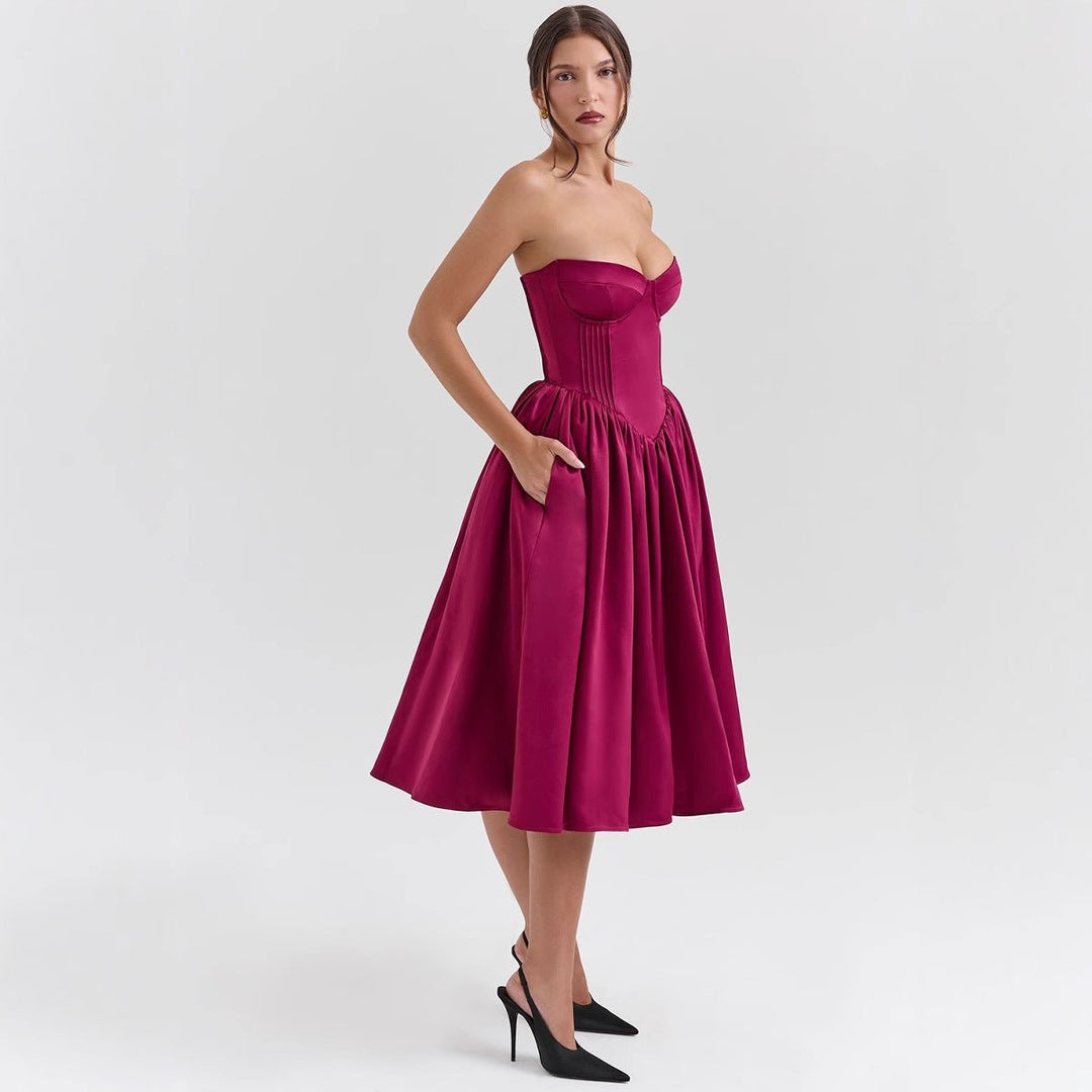 Isabella | Dame Stropløs Cocktail Dress med Korsetovertop Voluminøst Skørt