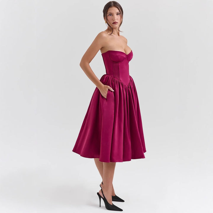 Isabella | Dame Stropløs Cocktail Dress med Korsetovertop Voluminøst Skørt