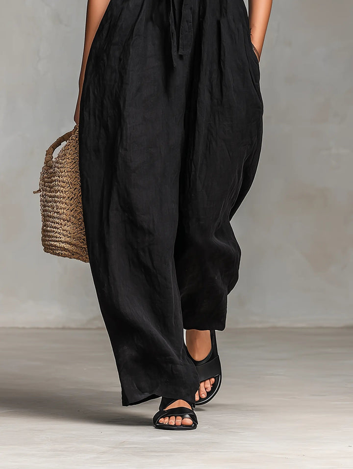 Alma | Dame Stropløs Linen Bred-Ben Jumpsuit