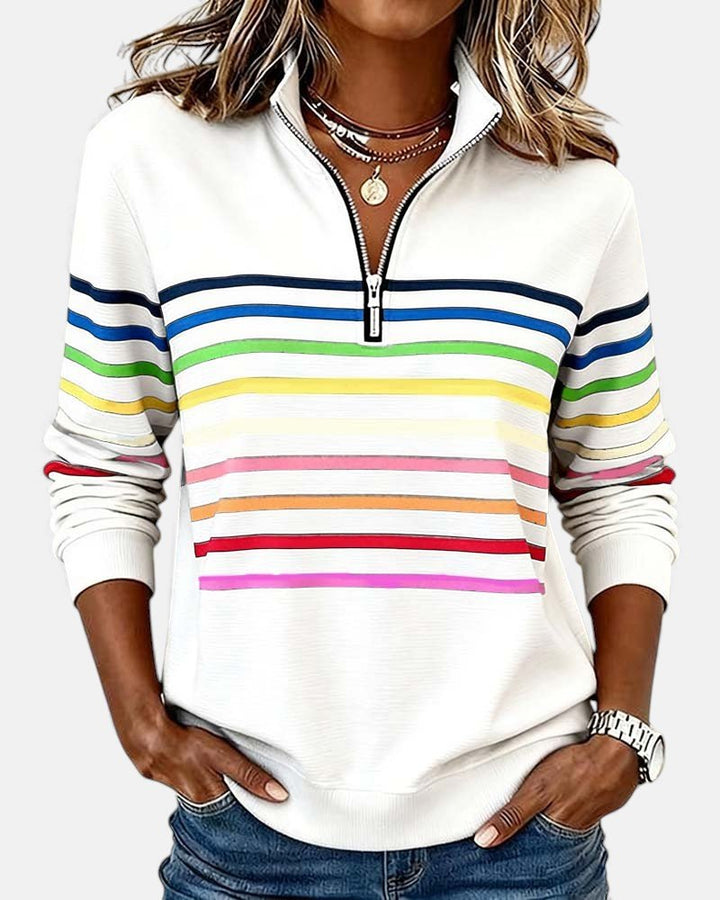 Nora | Dame Sweatshirt Regnbue Stribet Lynlås