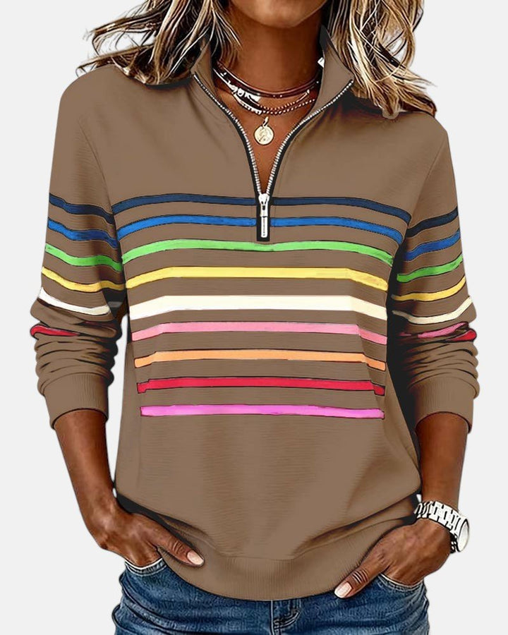 Nora | Dame Sweatshirt Regnbue Stribet Lynlås