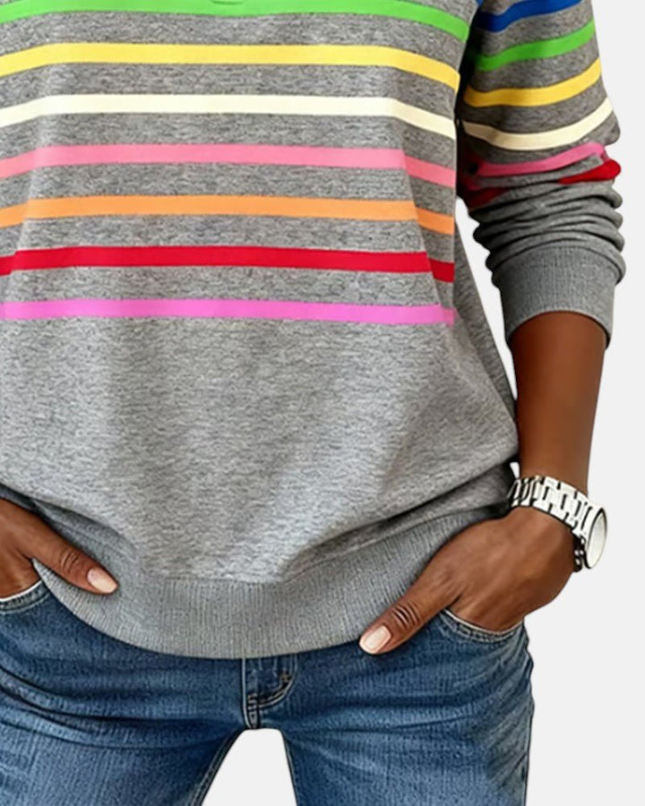 Nora | Dame Sweatshirt Regnbue Stribet Lynlås