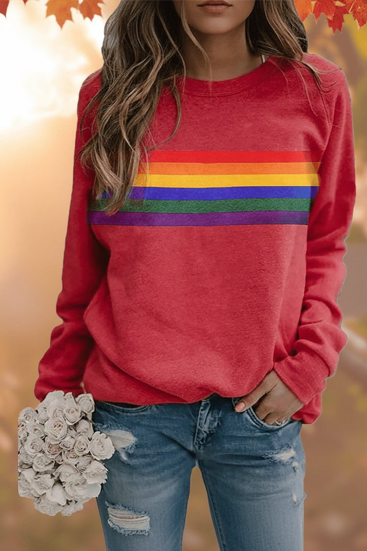 Mathilde | Dame Vintage Regnbuestripet Afslappet Sweatshirt Langærmet