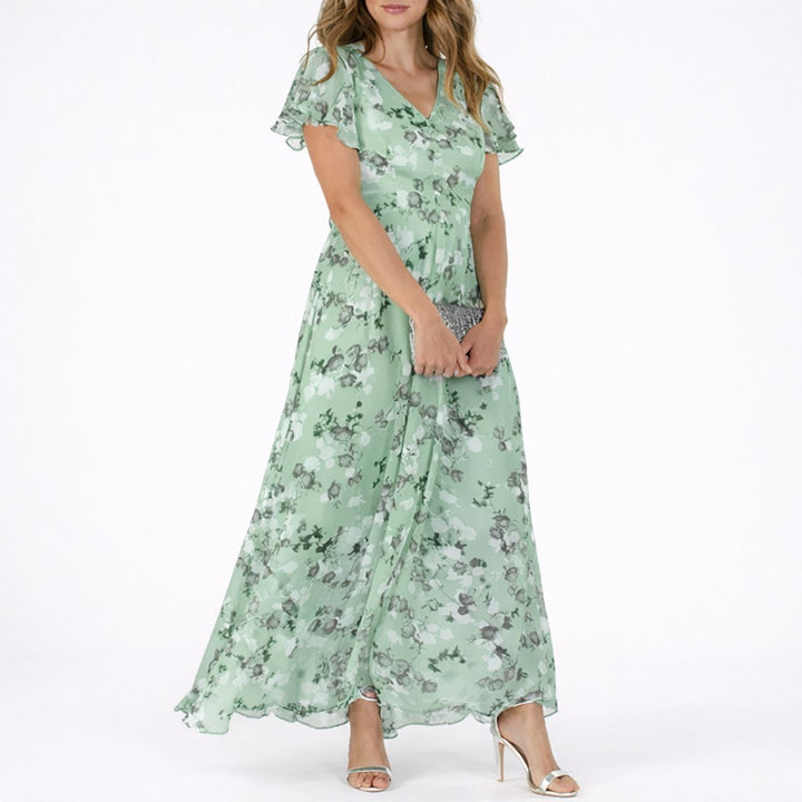 Ida | Damer Blomstret Chiffon Maxi Kjole til Efterårsbrudegæster V-hals