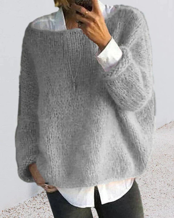 Sofia | Damernes Fluffy Strikket Oversized Rund-Hals Sweater
