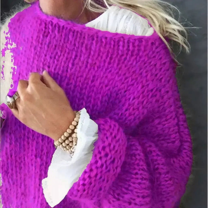 Sofia | Damernes Fluffy Strikket Oversized Rund-Hals Sweater