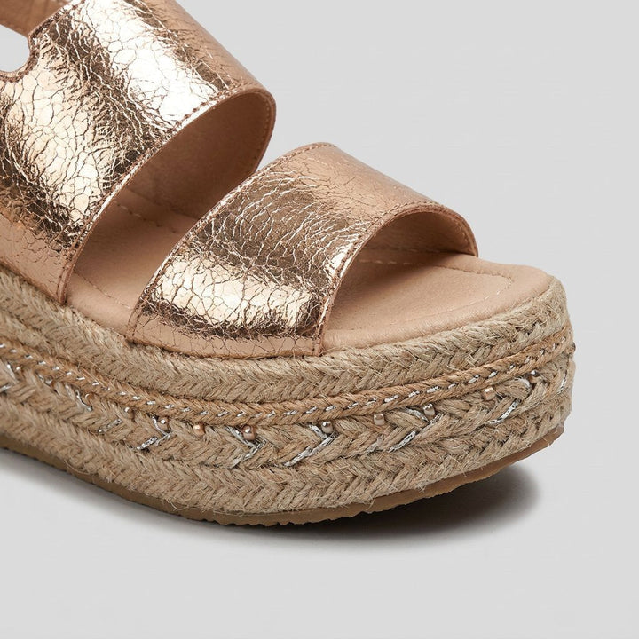 Olivia | Damers Åben-Tå Espadrille Platform Sandaler Metalskinds Spænde