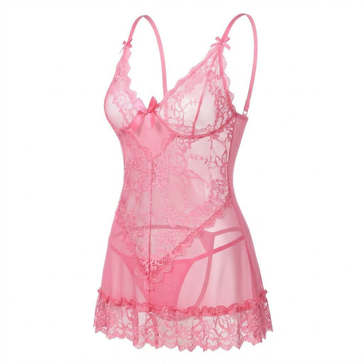 Lea | Gennemsigtig Blondekjole Chemise Mesh Blonder Satin G-streng