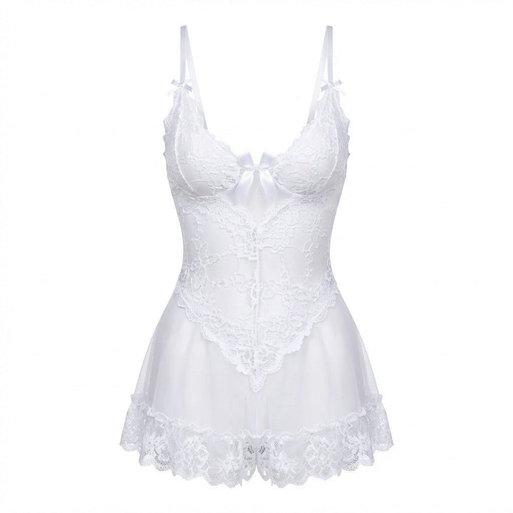 Lea | Gennemsigtig Blondekjole Chemise Mesh Blonder Satin G-streng