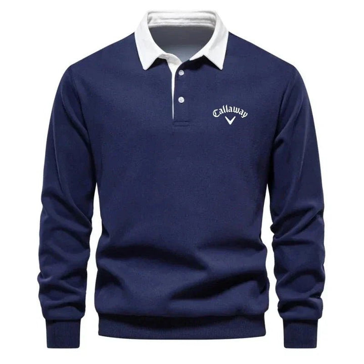 Elias | Herre Langærmet Kontrast-Krave Strikket Polo Sweatshirt