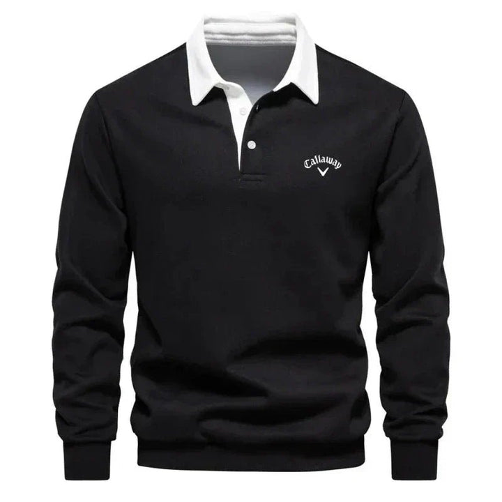 Elias | Herre Langærmet Kontrast-Krave Strikket Polo Sweatshirt
