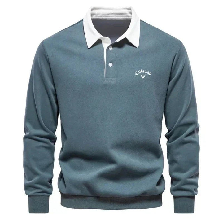 Elias | Herre Langærmet Kontrast-Krave Strikket Polo Sweatshirt