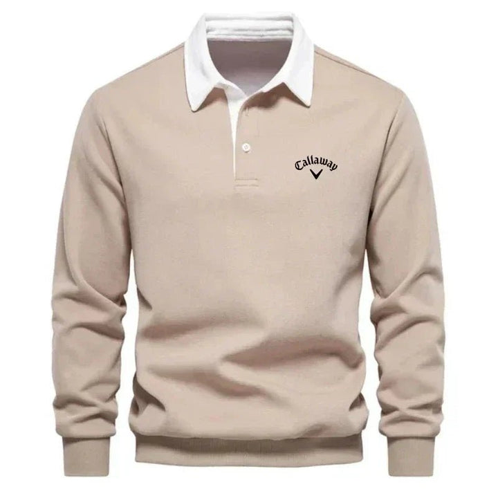 Elias | Herre Langærmet Kontrast-Krave Strikket Polo Sweatshirt