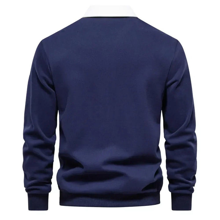 Elias | Herre Langærmet Kontrast-Krave Strikket Polo Sweatshirt